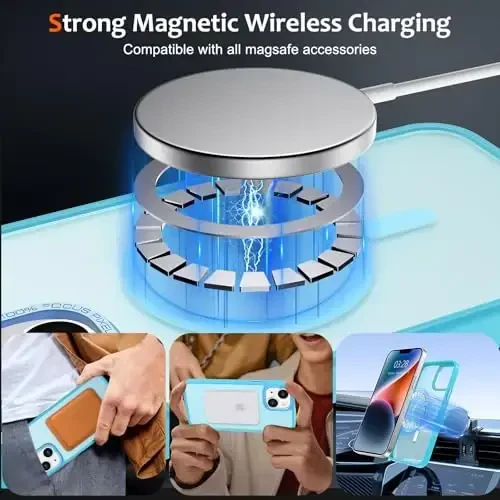 Anuck Case for iPhone 14 Plus Case Magnetic Phone Case Compatible with MagSafe, Soft TPU Bumper Hard Translucent Matte Back Slim Fit Shockproof Protective Cover for Men Women Girls - Lake Blue - 11