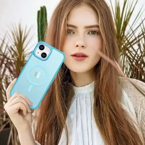 Anuck Case for iPhone 14 Plus Case Magnetic Phone Case Compatible with MagSafe, Soft TPU Bumper Hard Translucent Matte Back Slim Fit Shockproof Protective Cover for Men Women Girls - Lake Blue - 7