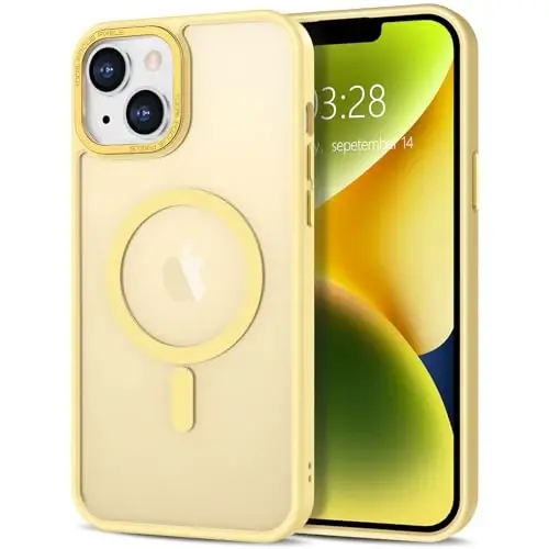 Anuck Case for iPhone 14 Plus Case Magnetic Phone Case Compatible with MagSafe, Soft TPU Bumper Hard Translucent Matte Back Slim Fit Shockproof Protective Cover for Men Women Girls - Yellow 