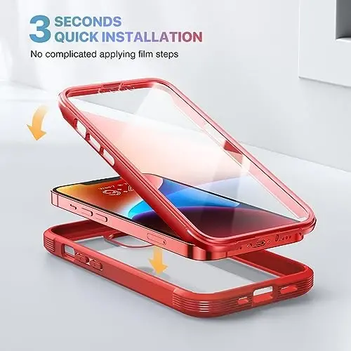 Diaclara Designed for iPhone 14 Plus Case, Full Body Rugged Case with Built-in Touch Sensitive Anti-Scratch Screen Protector, with Camera Lens Protector (Red and Clear) - 2