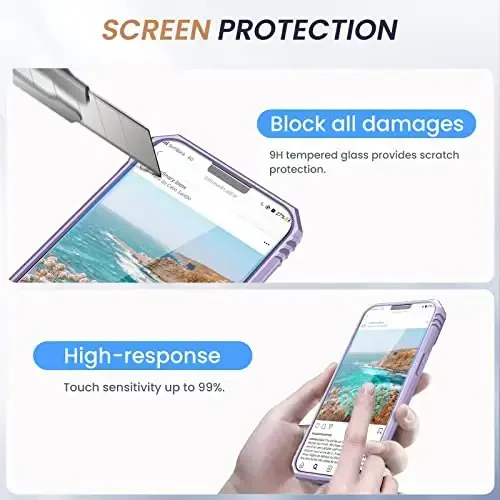 Goton for iPhone 14 Plus Case with Screen Protector - Slide Camera Cover Phone Case with Ring Stand, Heavy Duty Military Grade Shockproof Rugged Bumper for iPhone 14 Plus Accessories Purple - 6