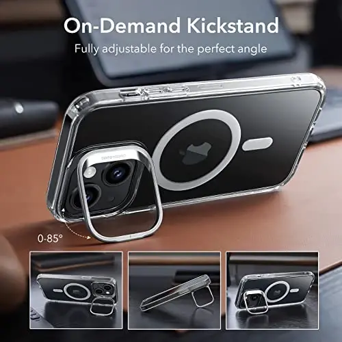 ESR for iPhone 14 Plus Case, Compatible with MagSafe, Built-in Stash Stand Clear Phone Case for iPhone 14 Plus, Military-Grade Protection, Magnetic Phone Case, Classic Series,Clear - 4