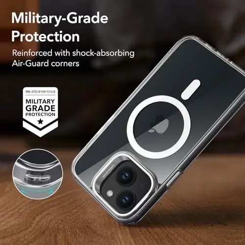 ESR for iPhone 14 Plus Case, Compatible with MagSafe, Built-in Stash Stand Clear Phone Case for iPhone 14 Plus, Military-Grade Protection, Magnetic Phone Case, Classic Series,Clear - 6