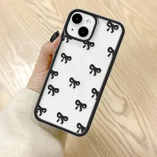 EYZUTAK Case for iPhone 14 Plus, Clear Cute Ribbon Bowknot Pattern Aesthetic Transparent Phone Case Raised Camera Protection Stylish Slim Soft Durable TPU Protective Cover for Women Girls - Black - 12