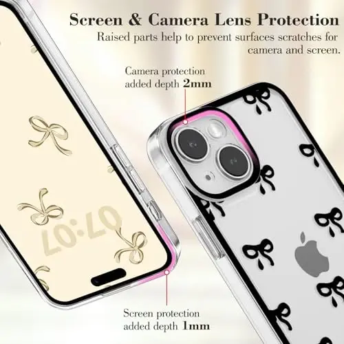 EYZUTAK Case for iPhone 14 Plus, Clear Cute Ribbon Bowknot Pattern Aesthetic Transparent Phone Case Raised Camera Protection Stylish Slim Soft Durable TPU Protective Cover for Women Girls - Black - 11