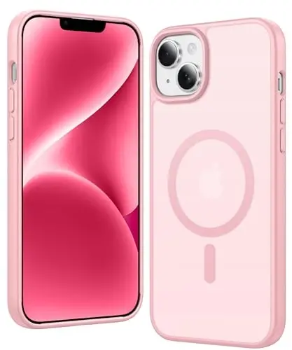 FNTCASE for iPhone 14 Plus Case: Matte Magnetic Phone Cases Compatible with Magsafe Slim Anti Yellowing Military Grade Drop Protection Rugged Protective Translucent Cell Phone Cover (C-Pink) - 1