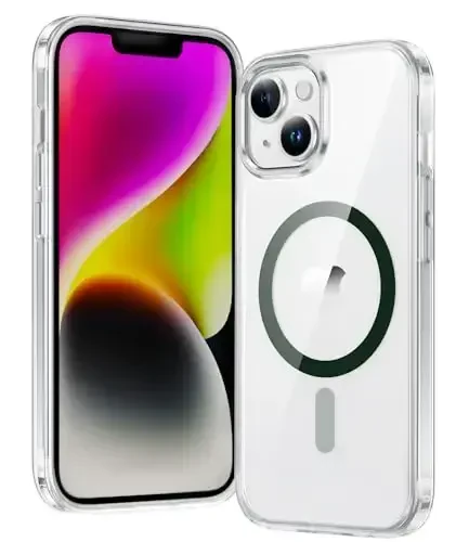 FNTCASE for iPhone 14 Plus Case: Clear Magnetic Phone Cases Compatible with Magsafe Slim Anti Yellowing Military Grade Drop Protection Rugged Protective Transparent Cell Phone Cover (D-Green) - FNTCASE