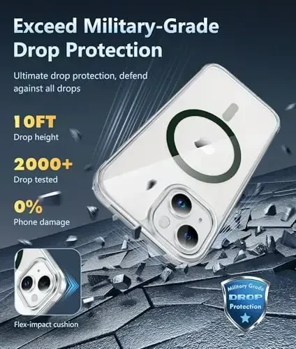 FNTCASE for iPhone 14 Plus Case: Clear Magnetic Phone Cases Compatible with Magsafe Slim Anti Yellowing Military Grade Drop Protection Rugged Protective Transparent Cell Phone Cover (D-Green) - 4