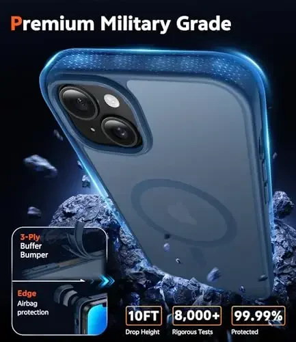 FNTCASE for iPhone 14 Plus Case: Matte Magnetic Phone Cases Compatible with Magsafe Slim Anti Yellowing Military Grade Drop Protection Rugged Protective Translucent Cell Phone Cover (C-Blue) - 6