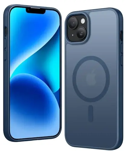 FNTCASE for iPhone 14 Plus Case: Matte Magnetic Phone Cases Compatible with Magsafe Slim Anti Yellowing Military Grade Drop Protection Rugged Protective Translucent Cell Phone Cover (C-Blue) 