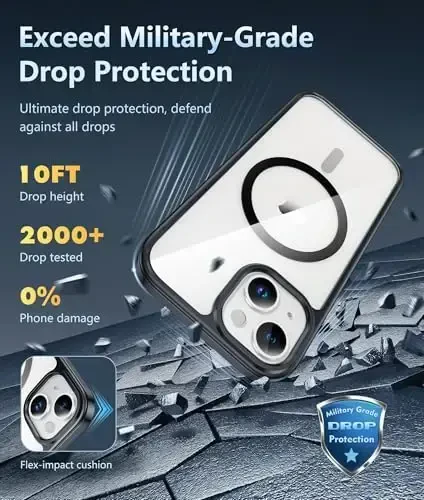 FNTCASE for iPhone 14 Plus Case: Clear Magnetic Phone Cases Compatible with Magsafe Slim Anti Yellowing Military Grade Drop Protection Rugged Protective Transparent Cell Phone Cover (B-Black) - 4