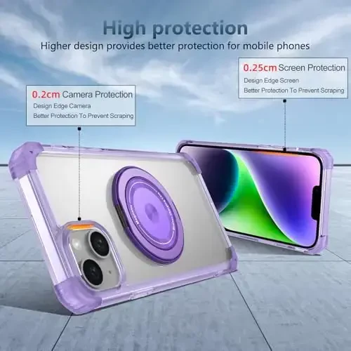 IYTRRYH for iPhone 14 Plus Case Magnetic Compatible with MagSafe,with 2 Screen Protectors,Built-in Camera Cover+Kickstand Ring,Military Grade Drop Shockproof Heavy Duty Protection Phone Bumper Pink - 6