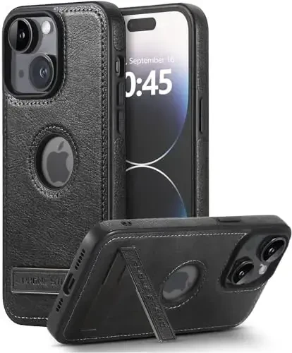 KSELF Leather Case for iPhone 14 Plus Case, Protective Slim with Kickstand Shockproof Phone Cases, Built-in Invisible Stand Compatible with iPhone 14 Plus 6.7'' (Black, for iPhone 14 Plus) - KSELF