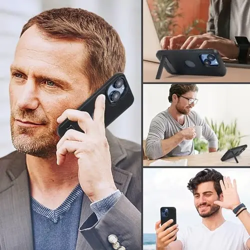 KSELF Leather Case for iPhone 14 Plus Case, Protective Slim with Kickstand Shockproof Phone Cases, Built-in Invisible Stand Compatible with iPhone 14 Plus 6.7'' (Black, for iPhone 14 Plus) 