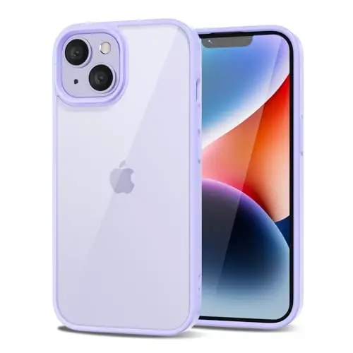 LoeoeL for iPhone 14 Plus Case Clear, Transparent Hybrid 14 Plus Phone Case [Hard Plastic & Soft Silicone Bumper] Acrylic Non Yellowing Thin Slim Protective Cover for Women, Purple Lavender 