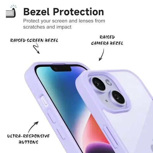 iPhone 14 Plus için LoeoeL Kılıfı Şeffaf, Şeffaf Hibrit 14 Plus Telefon Kılıfı [Sert Plastik ve Yumuşak Silikon Tampon] Akrilik Sararmayan İnce Koruyucu Kapak Kadınlar için, Mor Lavanta - 4