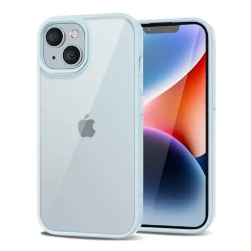 LoeoeL for iPhone 14 Plus Case Clear, Transparent Hybrid 14 Plus Phone Case [Hard Plastic & Soft Silicone Bumper] Acrylic Non Yellowing Thin Slim Protective Cover for Women, Light Blue 