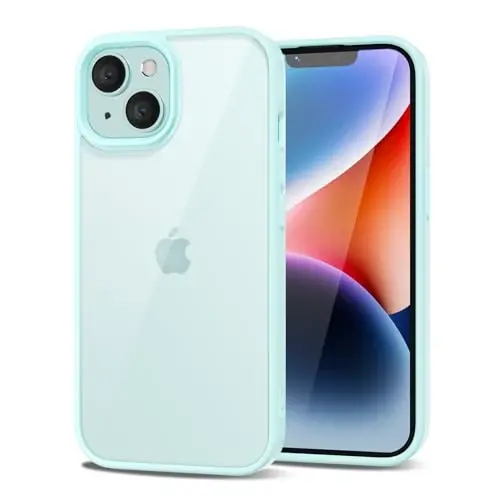LoeoeL for iPhone 14 Plus Case Clear, Transparent Hybrid 14 Plus Phone Case [Hard Plastic & Soft Silicone Bumper] Acrylic Non Yellowing Thin Slim Protective Cover for Women, Teal - 1