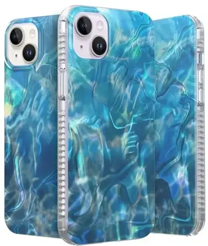 LONLI Hue Case for iPhone 14 Plus - [360° Shock-Absorbent Bumper] - [Cute and Unique Phone Cover for Girls and Women] - Ocean Wave 