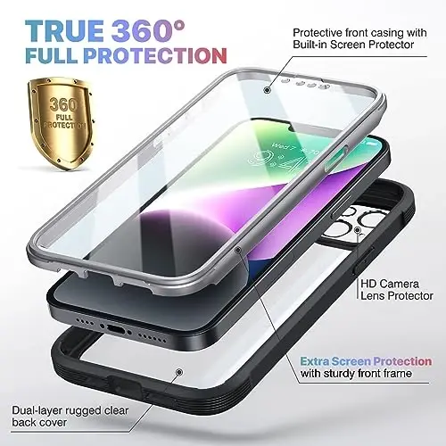 Diaclara Designed for iPhone 14 Plus Case, Full Body Rugged Case with Built-in Touch Sensitive Anti-Scratch Screen Protector, with Camera Lens Protector for iPhone 14 Plus 6.7