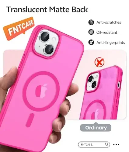FNTCASE for iPhone 15 Plus Case: for iPhone 14 Plus Case [Compatible with Magsafe] Translucent Matte Cases with [Screen Protector] Military Grade Shockproof Protective Phone Cover - Hot Pink - 6