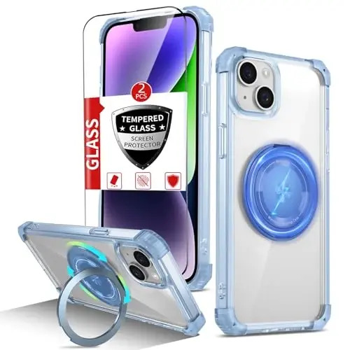 IYTRRYH for iPhone 14 Plus Case Magnetic Compatible with MagSafe Wireless Charging,with 2 Screen Protector,Built-in Kickstand Ring Military Grade Drop Heavy Duty Protection Shockproof Phone Case Blue - 1