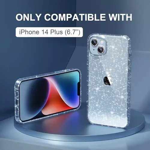 Choiche Compatible for iPhone 14 Plus Case Women Phone Case, Cute Bling Sparkly, Military Grade Drop Protection, 2 Diamond Camera Lens Covers, 2 Tempered Glass Protectors, 6.7 inch (Glitter Clear) - 2