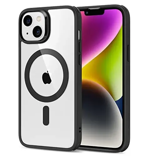 iPhone 14 Plus uchun ESR g‘ilofi, MagSafe bilan mos, zarbaga chidamli harbiy darajadagi himoya, sarg‘ayishga chidamli, iPhone 14 Plus uchun magnitli telefon g‘ilofi, Classic Hybrid Case (HaloLock), Shaffof Qora 