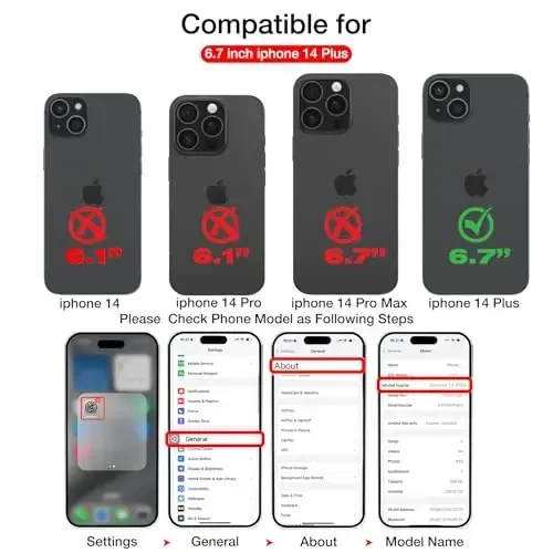 iPhone 14 Plus uchun KSELF charm qutisi, zarbadan himoya qiluvchi yupqa g'ilof, o'rnatilgan ko'rinmas stend iPhone 14 Plus 6,7 dyuym bilan mos (qora, iPhone 14 Plus uchun) - 2