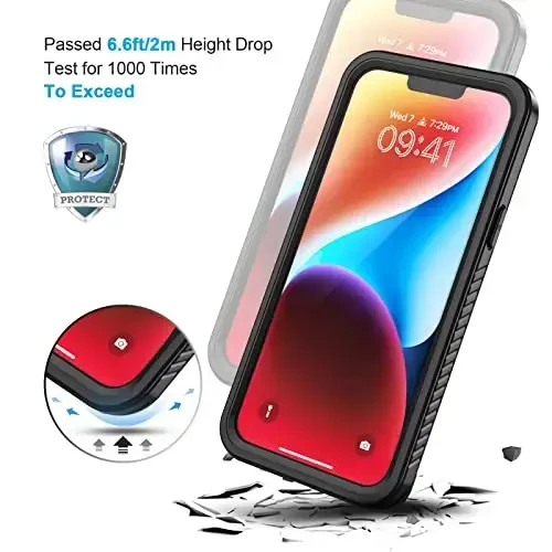iPhone 14 Plus uchun Lanhiem g'ilofi, IP68 suv o'tkazmaydigan chang o'tkazmaydigan zarbaga chidamli g'iloflar, o'rnatilgan ekran himoyachisi bilan, iPhone 14 Plus uchun to'liq himoya qiluvchi telefon g'ilofi - 6,7 dyuym (qora) - 5
