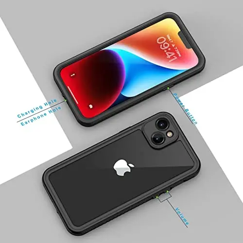 iPhone 14 Plus uchun Lanhiem g'ilofi, IP68 suv o'tkazmaydigan chang o'tkazmaydigan zarbaga chidamli g'iloflar, o'rnatilgan ekran himoyachisi bilan, iPhone 14 Plus uchun to'liq himoya qiluvchi telefon g'ilofi - 6,7 dyuym (qora) - 6