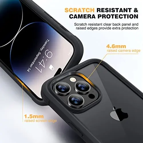 Diaclara Designed for iPhone 14 Pro Case 6.1’’, [2023 Upgraded] Full Body Rugged Case w/Built-in Touch Sensitive Anti-Scratch Screen Protector+9H Tempered Glass Camera Lens Protector (Black) - 4