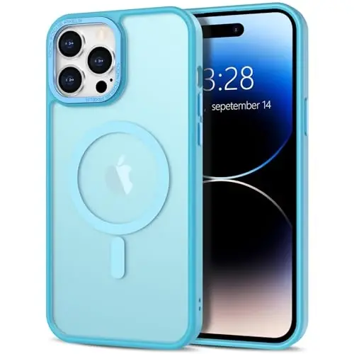 Anuck Case for iPhone 14 Pro Case Magnetic Phone Case Compatible with MagSafe, Soft TPU Bumper Hard Translucent Matte Back Slim Fit Shockproof Protective Cover for Men Women Girls - Lake Blue 