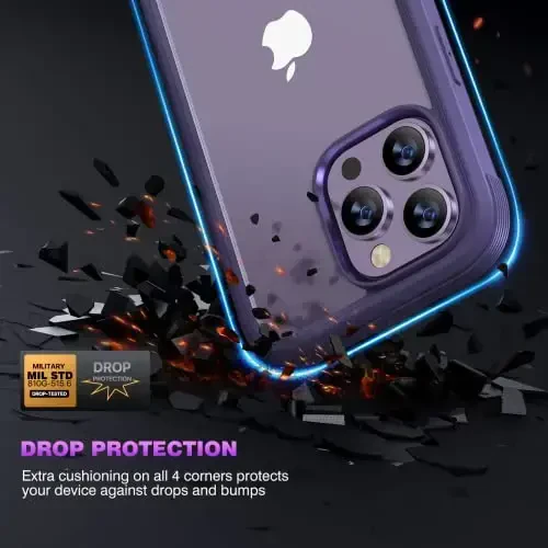 Diaclara Designed for iPhone 14 Pro Case 6.1’’, Full Body Rugged Protective Case+ Camera Lens Protector w/Built-in Touch Sensitive Anti-Scratch Screen Protector, Bumper (Royal Purple) - 3