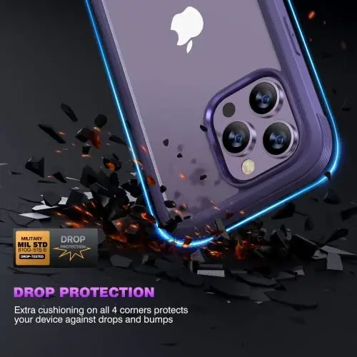 Diaclara Designed for iPhone 14 Pro Case 6.1’’, Full Body Rugged Protective Case+ Camera Lens Protector w/Built-in Touch Sensitive Anti-Scratch Screen Protector, Bumper (Royal Purple) - 9