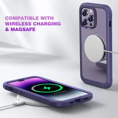 Diaclara Designed for iPhone 14 Pro Case 6.1’’, Full Body Rugged Protective Case+ Camera Lens Protector w/Built-in Touch Sensitive Anti-Scratch Screen Protector, Bumper (Royal Purple) - 11