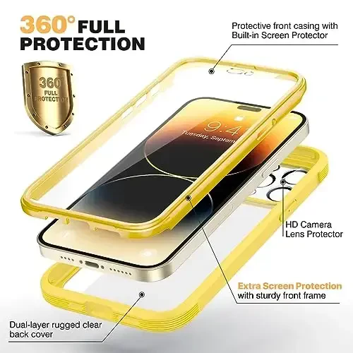 Diaclara Designed for iPhone 14 Pro Case, Full Body Case with Built-in Anti-Scratch Screen Protector, with Camera Lens Protector for iPhone 14 Pro 6.1