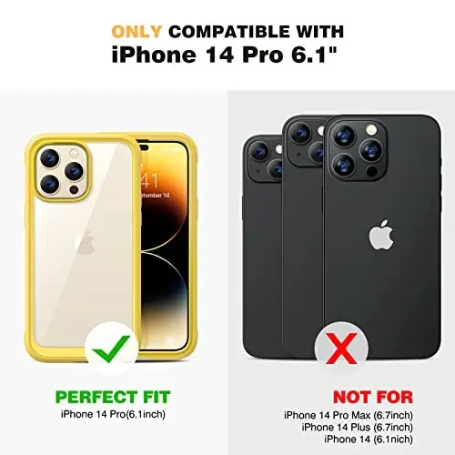 Diaclara Designed for iPhone 14 Pro Case, Full Body Case with Built-in Anti-Scratch Screen Protector, with Camera Lens Protector for iPhone 14 Pro 6.1