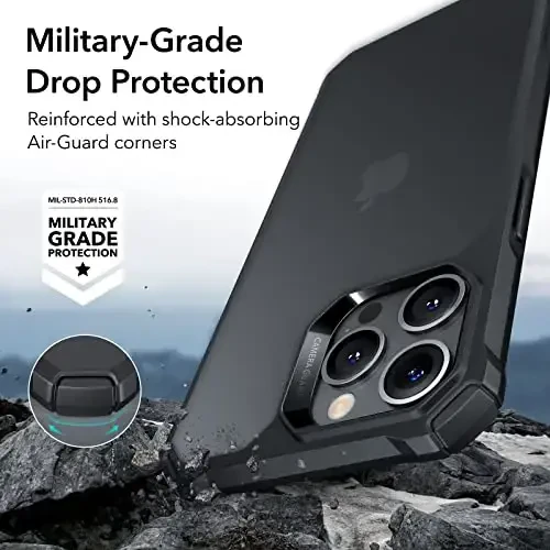 ESR for iPhone 14 Pro Case, Military-Grade Protection with Shock-Absorbing Corners, Scratch-Resistant and Anti-Yellowing Acrylic Back, Slim Protective Phone Case, Air-Armor Series, Frosted Black - 3