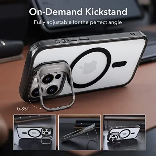 ESR for iPhone 14 Pro Case, Compatible with MagSafe, Built-in Camera Ring Stand, Military-Grade Protection, Magnetic Phone Case for iPhone 14 Pro, Classic Kickstand Case (HaloLock), Clear Black - 4