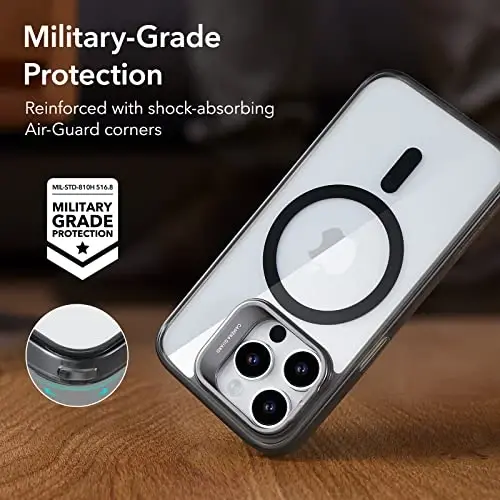 ESR for iPhone 14 Pro Case, Compatible with MagSafe, Built-in Camera Ring Stand, Military-Grade Protection, Magnetic Phone Case for iPhone 14 Pro, Classic Kickstand Case (HaloLock), Clear Black - 6
