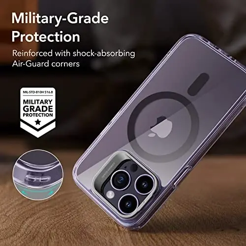 ESR for iPhone 14 Pro Case, Compatible with MagSafe, Built-in Camera Ring Stand, Military-Grade Protection, Magnetic Phone Case for iPhone 14 Pro, Classic Kickstand Case (HaloLock), Clear Purple - 6