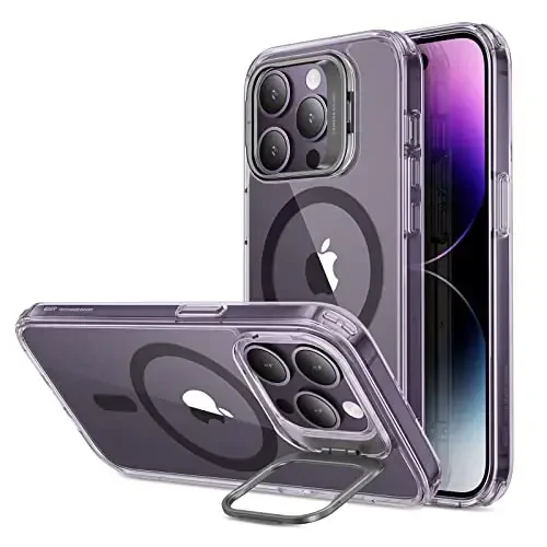 ESR for iPhone 14 Pro Case, Compatible with MagSafe, Built-in Camera Ring Stand, Military-Grade Protection, Magnetic Phone Case for iPhone 14 Pro, Classic Kickstand Case (HaloLock), Clear Purple 