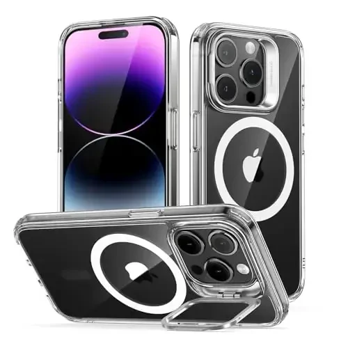 ESR for iPhone 14 Pro Case, Compatible with MagSafe, Built-in Camera Ring Stand, Military-Grade Protection, Magnetic Phone Case for iPhone 14 Pro, Classic Kickstand Case (HaloLock), Clear - ESR