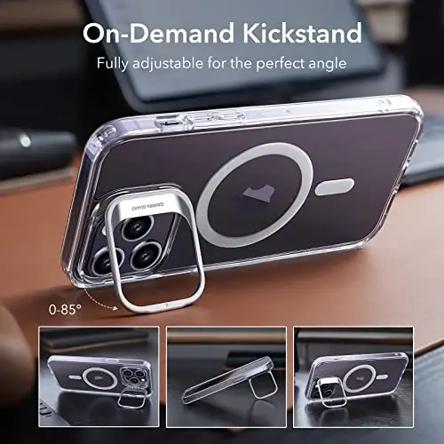 ESR for iPhone 14 Pro Case, Compatible with MagSafe, Built-in Camera Ring Stand, Military-Grade Protection, Magnetic Phone Case for iPhone 14 Pro, Classic Kickstand Case (HaloLock), Clear - 4