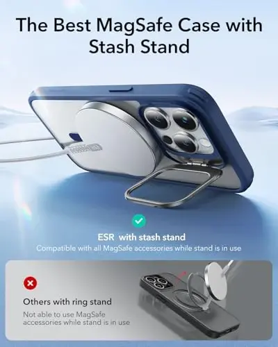 ESR for iPhone 14 Pro Case, Compatible with MagSafe, Built-in Camera Ring Stand, Military-Grade Protection, Magnetic Phone Case for iPhone 14 Pro, Classic Series, Clear Blue - 3