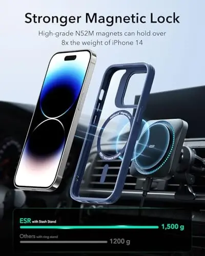 ESR for iPhone 14 Pro Case, Compatible with MagSafe, Built-in Camera Ring Stand, Military-Grade Protection, Magnetic Phone Case for iPhone 14 Pro, Classic Series, Clear Blue - 7