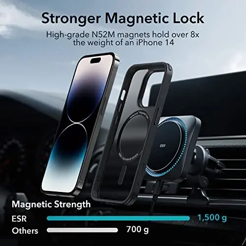 ESR for iPhone 14 Pro Case, Compatible with MagSafe, Shockproof Military-Grade Protection, Yellowing Resistant, Magnetic Phone Case for iPhone 14 Pro, Classic Hybrid Case (HaloLock), Frosted Black - 5