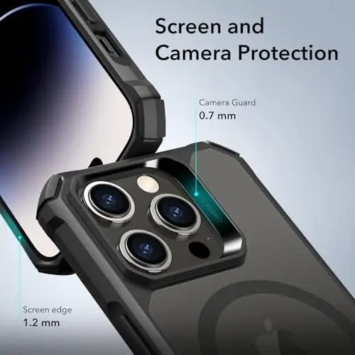 ESR for iPhone 14 Pro Case, MagSafe Compatible, Military-Grade Protection, Shock-Absorbing Corners, Scratch-Resistant, Anti-Yellowing Acrylic Back, Slim Protective, Air Armor Series, Frosted Black - 6