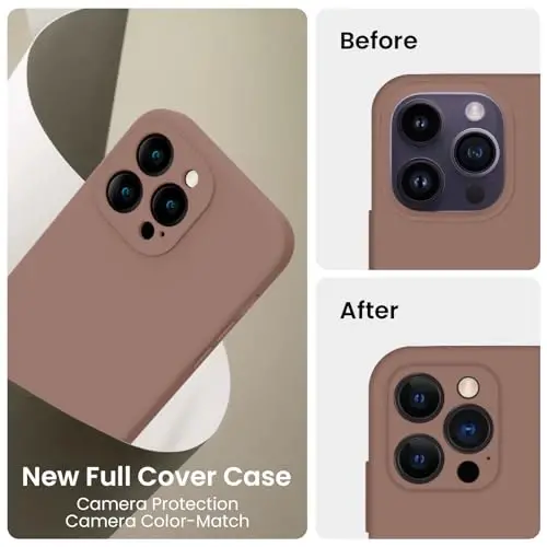 FireNova for iPhone 14 Pro Case, Silicone Upgraded [Camera Protection] Phone Case with [2 Screen Protectors], Soft Anti-Scratch Microfiber Lining Inside, 6.1 inch, Light Brown - 3